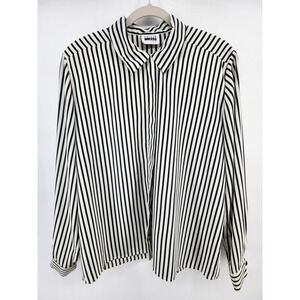 Leslie Fay Sportswear Black White Vertical Striped Button Up Blouse Shirt